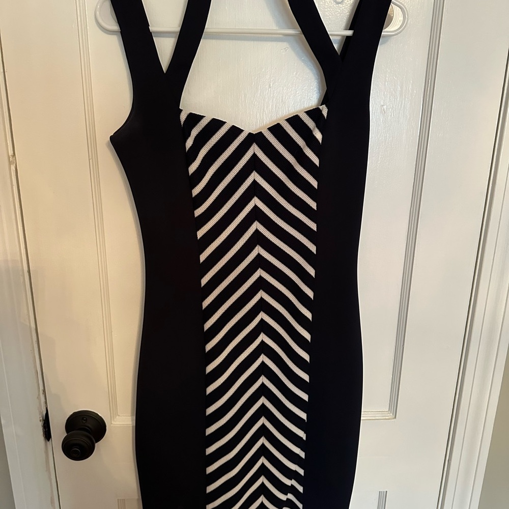 Guess Navy Blue and White Bodycon Mini Dress
